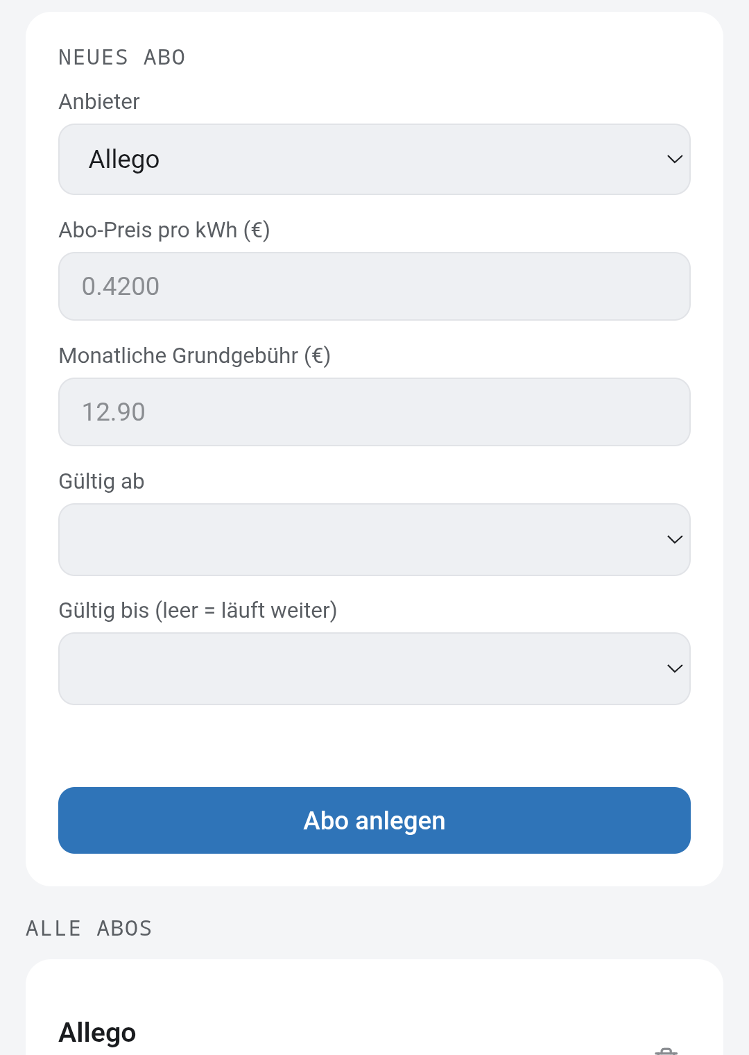 Abo anlegen und Abo-Übersicht