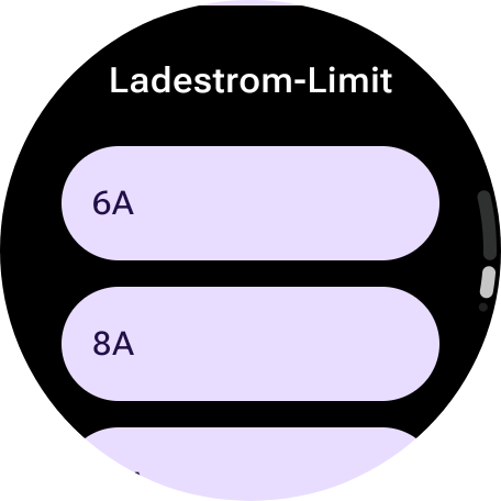Ladestrom-Limit-Auswahl in der Fernsteuerung der Uhr-App